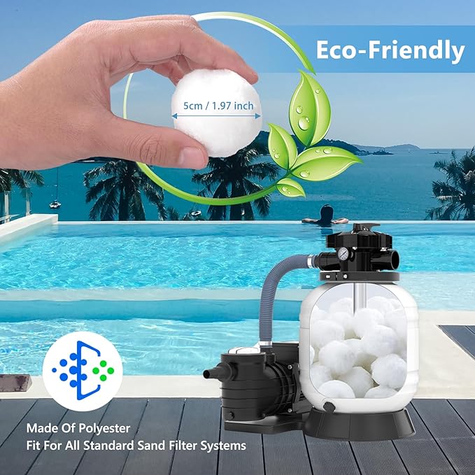 1.54 lbs Pool Filter Balls for Sand Filter Pump, Dry Filter Sand Balls, Eco-Friendly Reusable Swimming Pool Filter Media for Above Ground Pool Pool, Aquarium, Fish Tanks, Filter Pumps (1.54, Pounds)