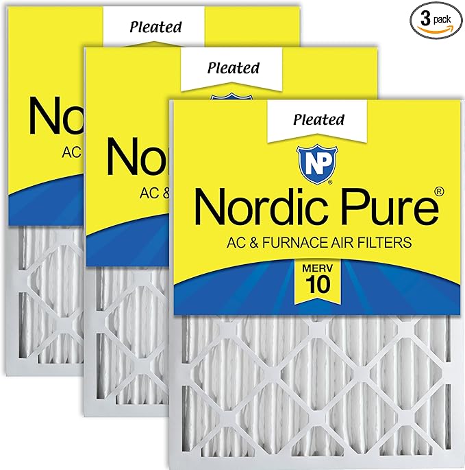 Nordic Pure 20x20x2 (19 1/2 x 19 1/2 x 1 3/4) Pleated MERV 10 Air Filters 3 Pack