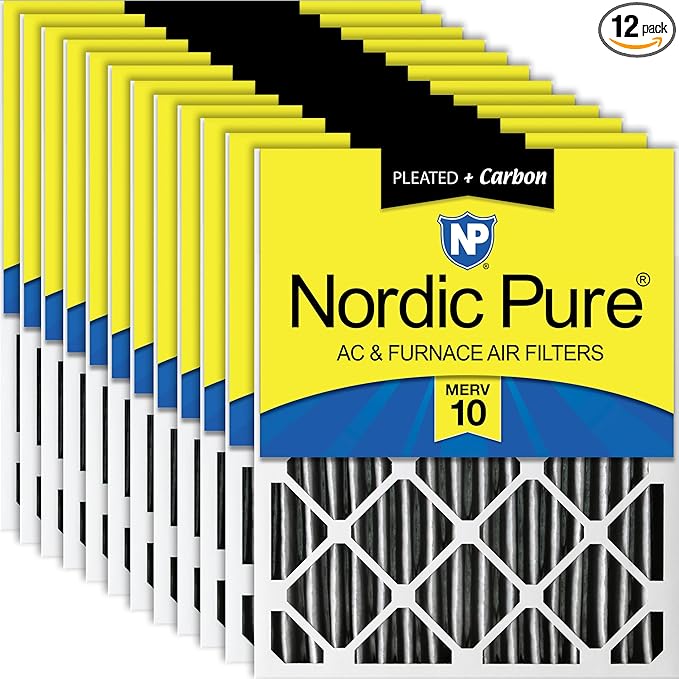 Nordic Pure 16x20x2 (Actual Size: 15 1/2 x 19 1/2 x 1 3/4) Furnace Air Filters MERV 10 Pleated Plus Carbon 12 Pack
