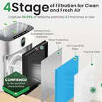 4 Pack HY4866 True HEPA Replacement Filter Compatible with MORENTO, WESTHEY HY4866, YIOU M1 - Air Purifier Filters, 4 Stage Filtration, 2in1 Carbon & Silver Technology - Blue
