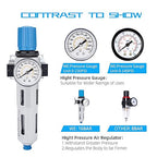 NANPU 3/8" NPT High Pressure Compressed Air Filter Regulator Water/Oil Trap Separator - Gauge(0-230 psi), Poly Bowl,Semi-Auto Drain, Bracket