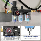 3 Stage Air Dryer 1/4" NPT,Air Dryer System Air Compressor Filter Dryer,5 &0.5 &0.01 Micron Filter Cartridge,Semi-Auto Drain, Metal Bracket-Blue
