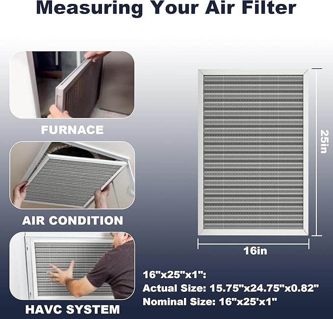 25x16x1 Reusable Air Filter, Electrostatic, Washable Lasts a Lifetime, Breathe Fresher Air in Home and Office HVAC AC Furnace Systems, Merv 8 (Actual Size: 15.5x24.65x1 Inch)