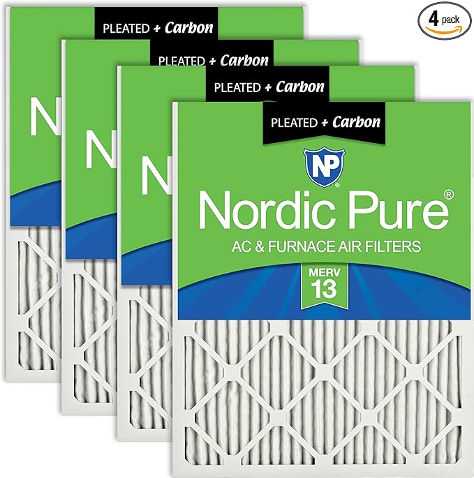 Nordic Pure 12x25x1 (Actual Size: 11 3/4 x 24 3/4 x 3/4) Pleated Air Filters MERV 13 Plus Carbon 4 Pack