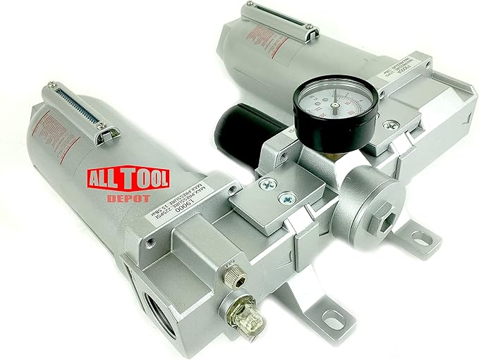 1" NPT SUPER DUTY Compressed Air In Line Filter Regulator Lubricator Oiler Combo, Metal Bowl, 5 Micron Element, Adjustable From 7 to 175 PSI (AUTO DRAIN)