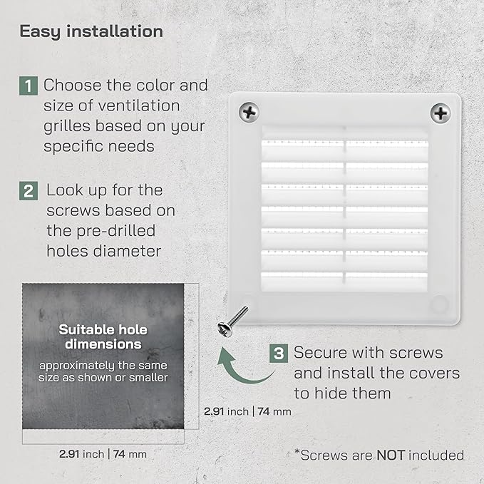 Vent Systems 3" x 3" Inch (Opening Dimensions) - Pack of 10 - Plastic White Soffit Vent Cover - Flat Square Air Vent Grille - Air Vent Deflector - HVAC 4" x 4" Inch (Overall Dimensions)