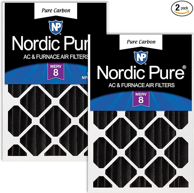 Nordic Pure 20x25x4 (Actual Size: 19 1/2 x 24 1/2 x 3 5/8) Pure Carbon Pleated Odor Reduction Merv 8 Furnace Filters 2 Pack