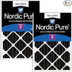 Nordic Pure 20x25x4 (Actual Size: 19 1/2 x 24 1/2 x 3 5/8) Pure Carbon Pleated Odor Reduction Merv 8 Furnace Filters 2 Pack