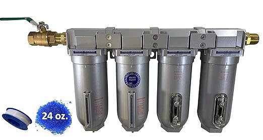 THB 4 Stage High Flow Industrial Ultra Clean Compressed Air Filter Dryer Combination (1" NPT, 11oz, Manual Drain)