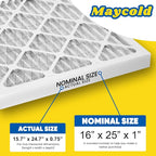 Maycold MERV 8 16x25x1 (15.70” x 24.70” x 0.75”) Furnace Air Filters (6-Pack), Pleated HVAC AC Filters, For Residential or Office Use, Individually Wrapped in Plastic