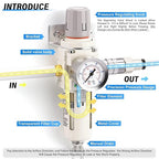 TAILONZ PNEUMATIC 3/8 Inch NPT Air Filter Pressure Regulator Combo Piggyback, Air Tool Compressor Filter with Gauge AW3000-03
