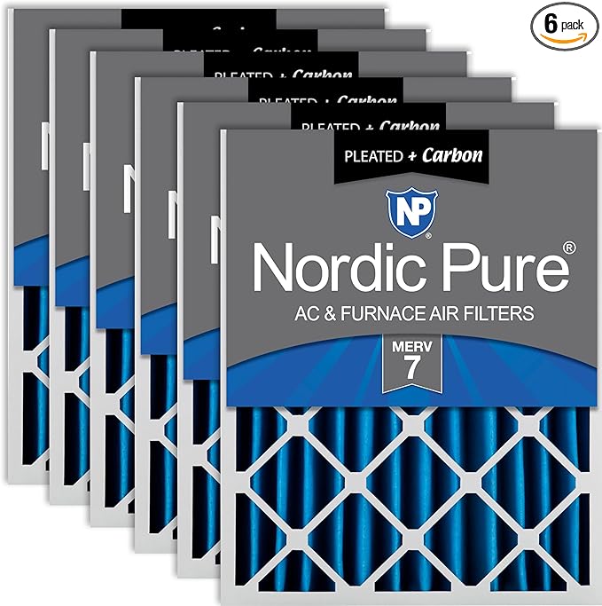 Nordic Pure 16x24x4 (Actual Size: 15 3/8 x 23 3/8 x 3 5/8) Pleated Air Filters MERV 7 Plus Carbon 6 Pack