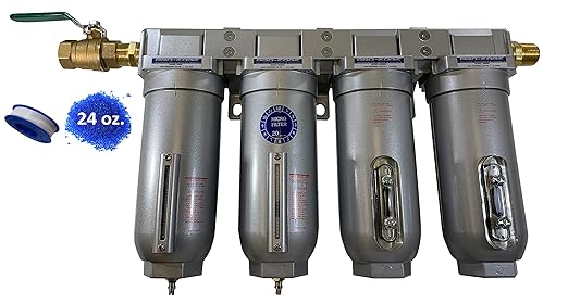 THB 4 Stage High Flow Industrial Ultra Clean Compressed Air Filter Dryer Combination (3/4" NPT, 11oz, Manual Drain)