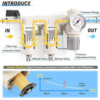 TAILONZ PNEUMATIC 1/2 Inch NPT 3 in 1 Air Filter Pressure Regulator Combo Piggyback, Air Tool Compressor Filter with Gauge AF4000+AF4000+AR4000