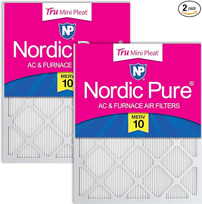 Nordic Pure 12x12x1 (Actual Size: 11 3/4 x 11 3/4 x 3/4) Tru Mini Pleat MERV 10 AC Furnace Air Filters – 2.5X More Media for Longer-Lasting, High-Efficiency Filtration - 2 Pack
