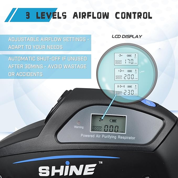 SHINE Air Purifying Respirator,Approved 3 Levels Airflow Control, High-efficiency Li-ion Battery PAPR Kit (P-SH200)