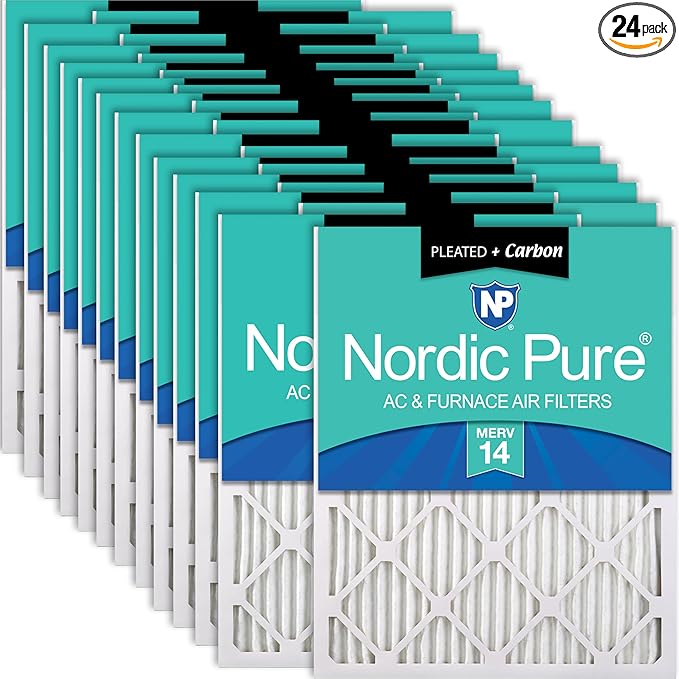 Nordic Pure 14x20x1 (Actual Size: 13 1/2 x 19 1/2 x 3/4) Pleated Air Filters MERV 14 Plus Carbon 24 Pack