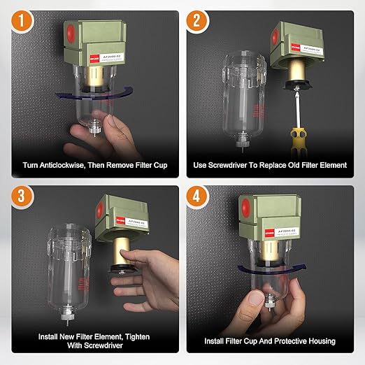 NPT 1/4 Air Pump Filter Pneumatic Water Trap for Air Compressor Oil Separator Compressed Airline Dryer Trap Inline AF2000-02 Manual