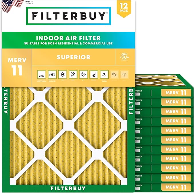 Filterbuy 17x22x1 Air Filter MERV 11 Superior Pet & Allergy Defense (12-Pack), Electrostatic Pleated HVAC AC Furnace Filters Replacement, Made in USA (Actual Size: 16.50 x 21.50 x 0.75)