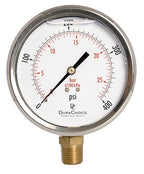 4" Oil Filled Pressure Gauge - Stainless Steel Case, Brass, 1/2" NPT, Lower Mount Connection, 0-400PSI
