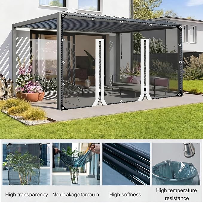 Curtain Patio Enclosure with Zippe, Heavy Duty PVC Transparent Tarpaulin Side Panels, Outdoor Clear Tarp Curtains for Porch, Pergola, Gazebo, Balcony, Patio(1x2.5m)