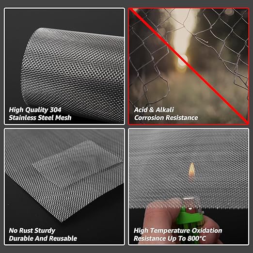 4 Pack 11x14 Inch Wire Mesh, 20 Mesh Stainless Steel Mesh, Never Rust Sturdy Metal Mesh Screen for DIY Projects, Vent, Cage, Garden, Window Screen, Filter Mesh