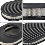 12" Air Cleaner Kit Black Aluminum Oval Full Finned Compatible with Classic Chevy Ford