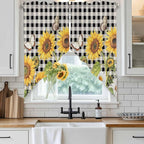 Sunflowers Swag Valances for Windows, Yellow Flowers Butterfly Farmhouse Black Plaid Rod Pocket Kitchen Curtains Valance, Small Window Curtains Swag for Cafe Bathroom Living Room, 2 Panels, 36x36 inch