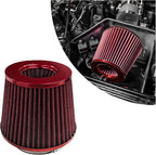 Sun Walker Clamp-on Air Intake Filter, 3/3.5/4 Inch High Flow Round Tapered Air Filter for Enhanced Engine Power, Washable & Reusable Cone Filters Replacement for Car Truck Motorcycle (Red)