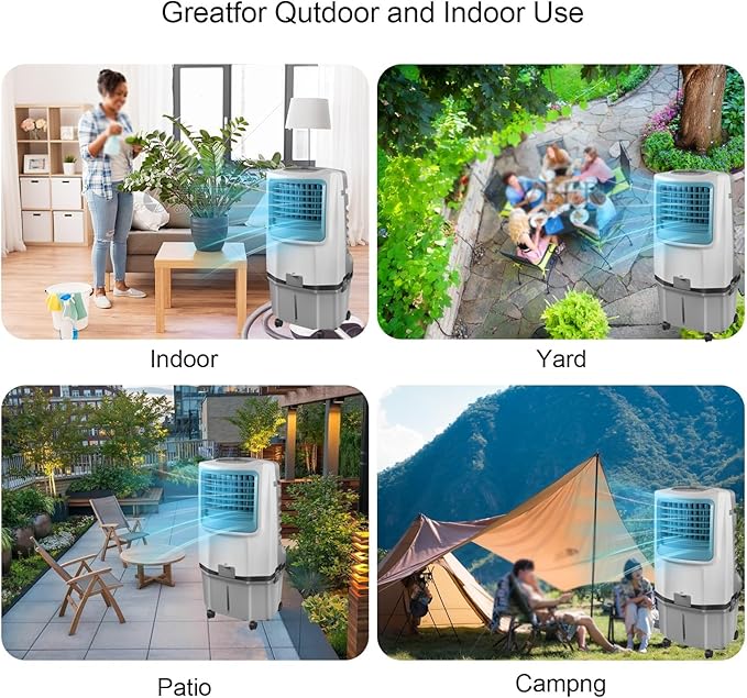 Commercial Evaporative Air Cooler Fan with Large Water Tank, 3-Speed Settings, 120°Oscillation for Efficient Cooling in Large Rooms, Factories, and Outdoor Areas
