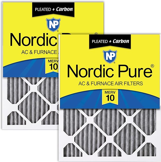 Nordic Pure 12x12x1 (Actual Size: 11 3/4 x 11 3/4 x 3/4) Furnace Air Filters MERV 10 Pleated Plus Carbon 2 Pack