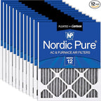 Nordic Pure 14x20x1 (Actual Size: 13 1/2 x 19 1/2 x 3/4) Furnace Air Filters MERV 12 Pleated Plus Carbon 12 Pack
