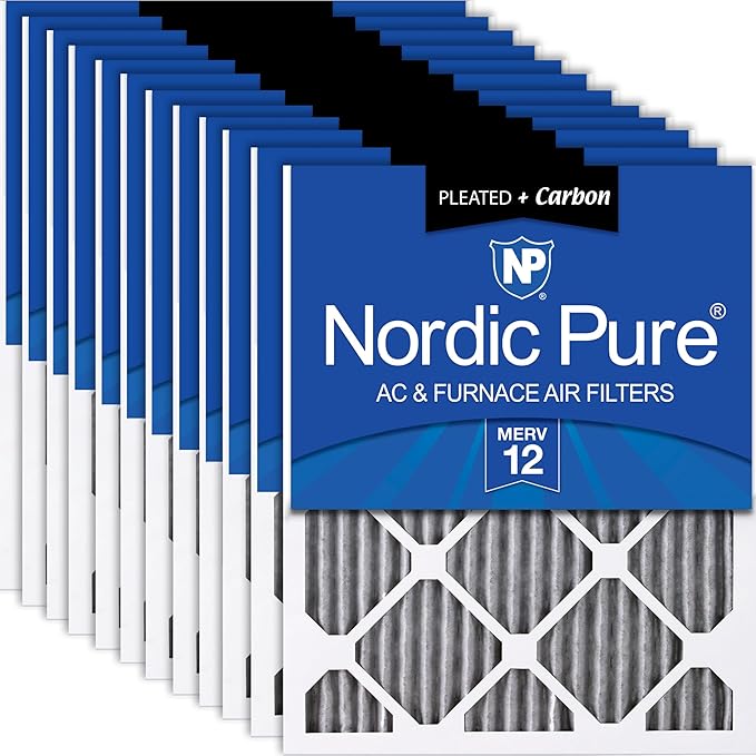 Nordic Pure 12x24x1 (Actual Size: 11 1/2 x 23 1/2 x 3/4) Furnace Air Filters MERV 12 Pleated Plus Carbon 12 Pack