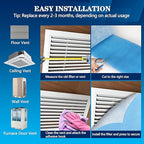 MERV 8 Air Vent Filters, 14" x 120"Cut to Fit Air Filter Material (70+ Filters),Electrostatic Triple Vent Filter for Floor, Ceiling, HVAC & RV Vents, Includes 48 Adhesive Hook Tape