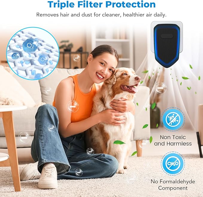 Air Ionizers Plug In Negative Ion Air Purifiers Quiet Air Freshener for Home Bedroom Office Basement - Portable Mini Air Cleaner Odor, Smoke, Dust, Pet Smell (2, Black)