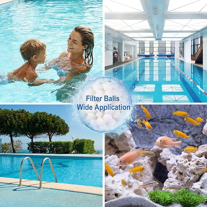 1.54 lbs Pool Filter Ball, for Swimming Pool Sand Filter, Lightweight Reusable Eco-Friendly Fiber Filter Ball, Replaces 50 lbs Pool Filter Sand (1, White)