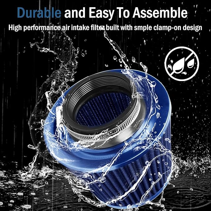 Universal Clamp-On Air Intake Filter, High Performance, Washable Filter, Replacement Air Filter, Flange Diameter 2.5inch/64mm (Blue)