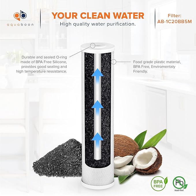 Aquaboon 5 Micron 20 x 4.5 Water Filter Cartridges Set of 4, Whole House Water Filter Replacements for 2-Stage Sediment & Chlorine, Odors Reduction
