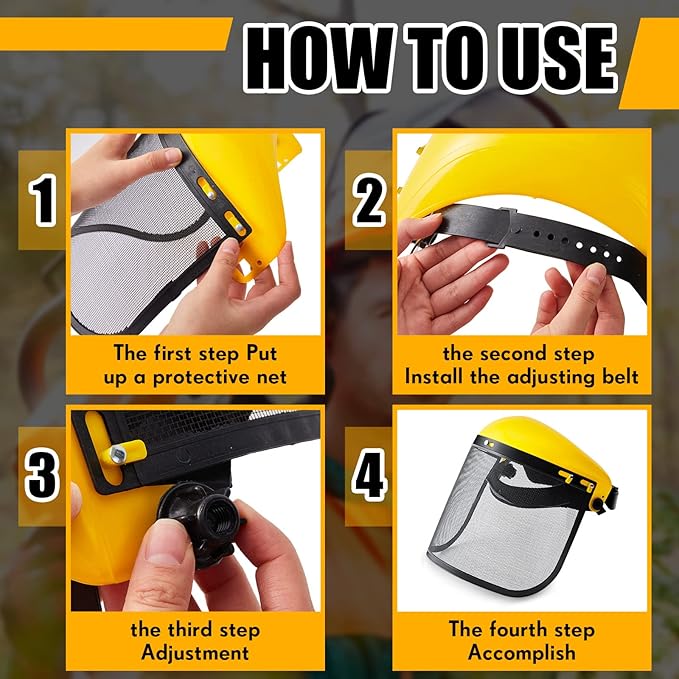 Amylove 4 Pcs Safety Face Shield with Mesh Weed Whacking Face Shield Masks Chainsaw Gardening Weed Mover Protection (Yellow)