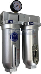 2 STAGE INDUSTRIAL GRADE IN-LINE COALESCING FILTER & DESICCANT AIR DRYER COMBINATION WITH 11oz METAL BOWLS FOR SPRAY GUN EQUIPMENT PAINT BOOTH COMPRESSOR, PLASMA CUTTER (1/2" NPT, MANUAL DRAIN)