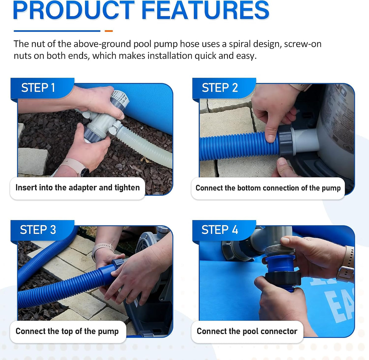 1.5" Pool Pump Hose for 29060E Intex Pumps, Saltwater Systems, and Sand Filters,59" Long Replacement Hoses fit for Intex & Coleman Above Ground Pools Parts (2 Pack)