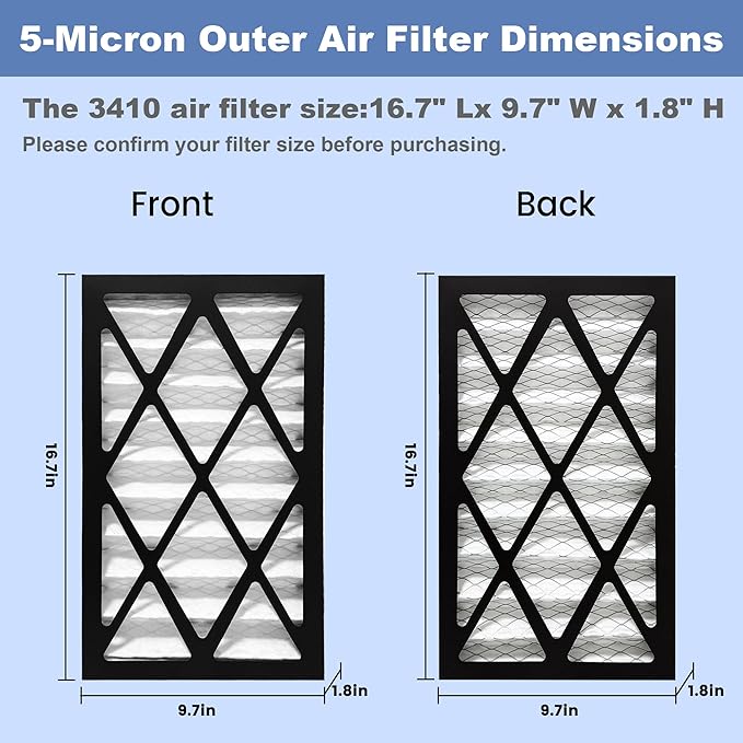 4 Pack 5-Micron Outer Air Filter Replacement Compatible with WEN 3410, POWERTEC AF4000, Shop Fox W1830, Grizzly G0738 Air Filtration System for Workshop, Part 90243-027-2