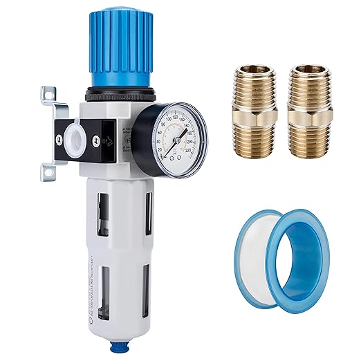 NANPU 1/2" NPT High Pressure Compressed Air Filter Regulator Water/Oil Trap Separator - Gauge(0-230 psi), Poly Bowl,Semi-Auto Drain, Bracket