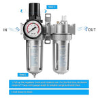 NANPU 3/8" NPT Air Filter Pressure Regulator Lubricator Dryer Gauge Kit Water/Oil Trap Separator 3 in 1 Twin Unit