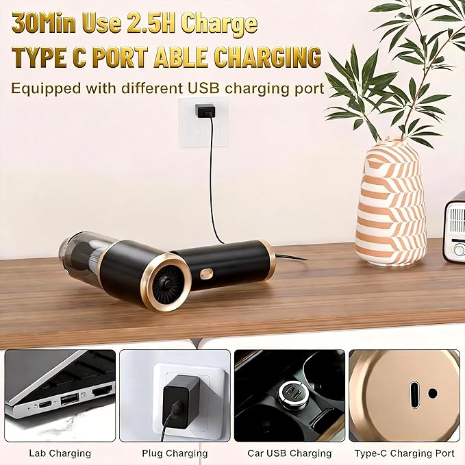 Cozylady Handheld Car Vacuum Portable Cordless,High Power 4 in 1 Vacuum Cleaner & Air Duster & Air Blower for Car, Home, Office, Camping, Pet (vantablack)
