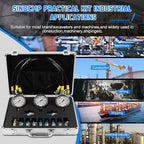 SINOCMP Hydraulic Pressure Gauge Test Kit Tractor Hydraulic Tester Set with 3 Gauges(25/40/60Mpa) 3 Hoses(64.5in) 11 Quick Connectors for Excavator Construction Machinery(Silver)