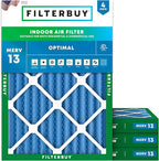 Filterbuy 25x32x2 Air Filter MERV 13 Optimal Smoke & Allergy Defense (4-Pack), Electrostatic Pleated HVAC AC Furnace Filters Replacement, Made in USA (Actual Size: 24.50 x 31.50 x 1.75)