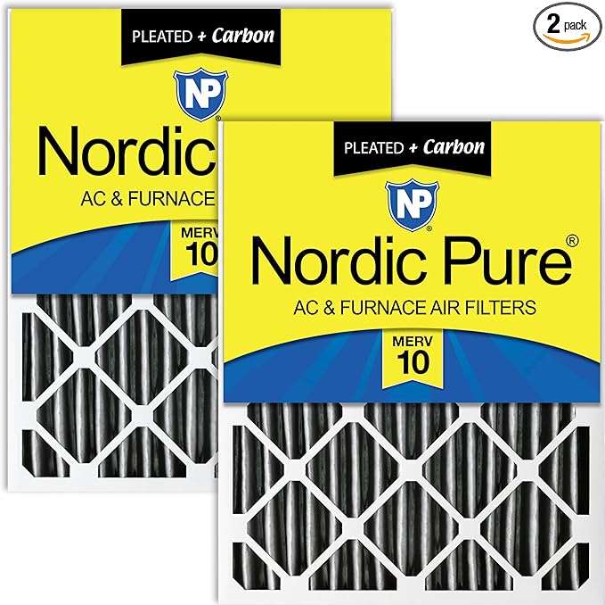 Nordic Pure 20x25x4 (Actual Size: 19 1/2 x 24 1/2 x 3 5/8) Furnace Air Filters MERV 10 Pleated + Carbon 2 Pack