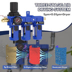 1/2 Inch NPT Three Stage Air Drying System,air Pressure Regulator with 5＆0.01 Micron Filter Cartridge，Desiccant Dryer & Air Regulator, Metal Bowl Manual Drainage-Blue