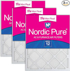 Nordic Pure 14x30x1 (Actual Size: 13 11/16 x 29 11/16 x 3/4) Tru Mini Pleat MERV 12 AC Furnace Air Filters – 2.5X More Media for Longer-Lasting, High-Efficiency Filtration - 3 Pack